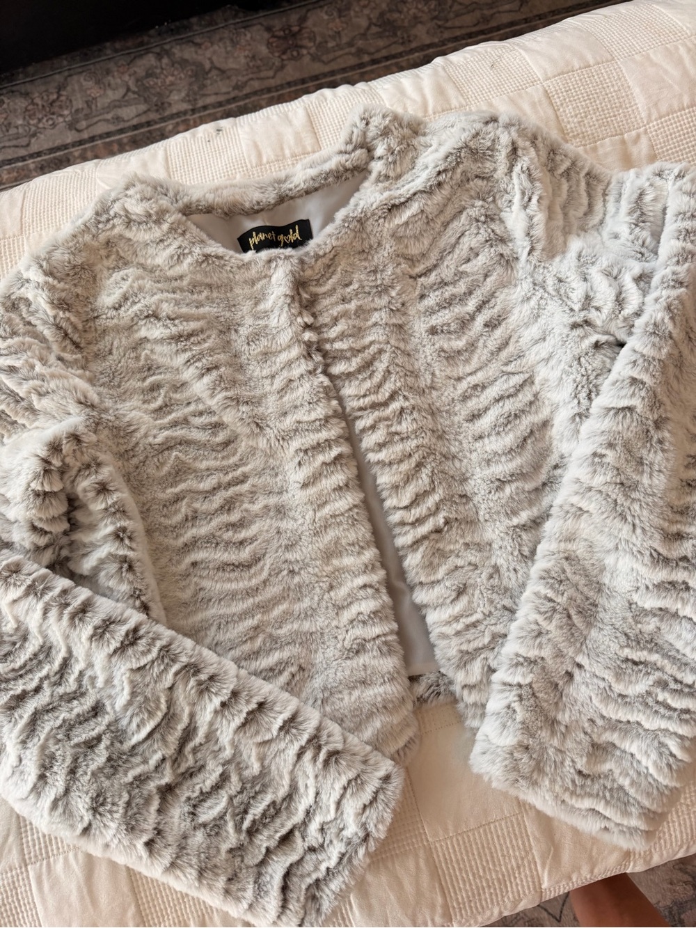Planet Gold light gray faux fur Women Shawl